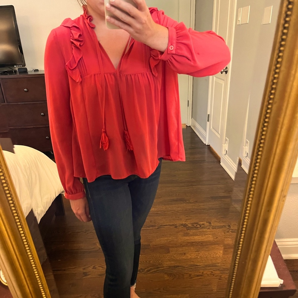 Renamed - red ruffle blouse with tassel - S